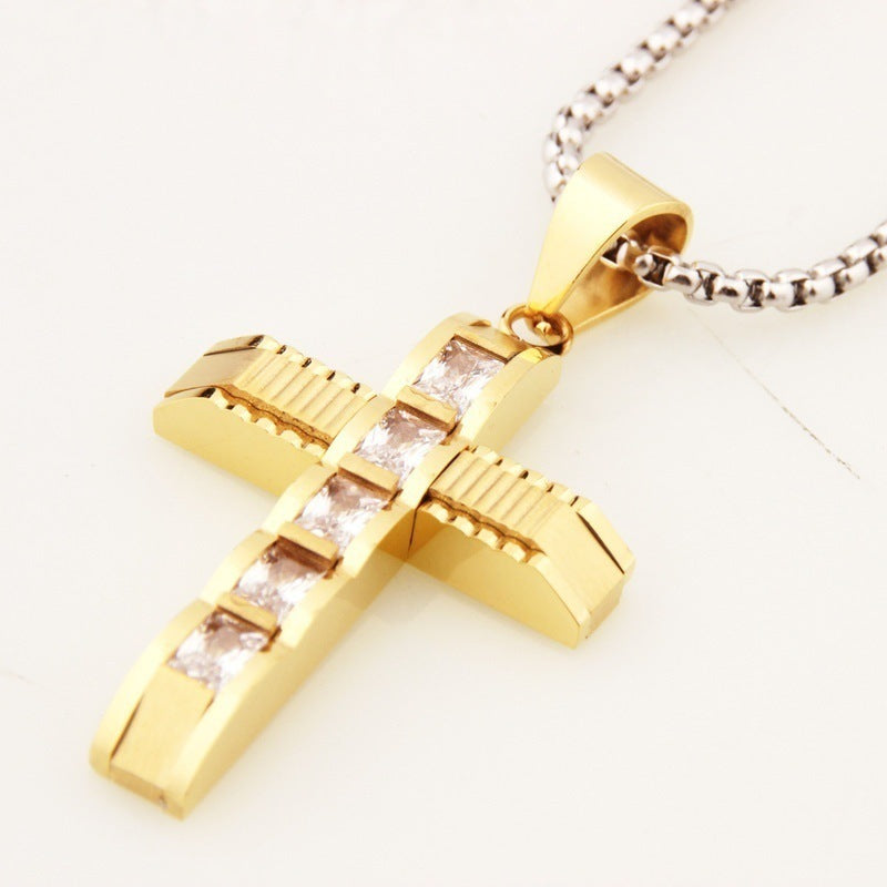 Stainless Steel Pendant Christian Curved Cross Necklace
