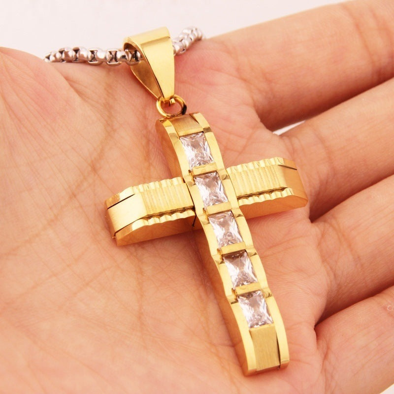 Stainless Steel Pendant Christian Curved Cross Necklace