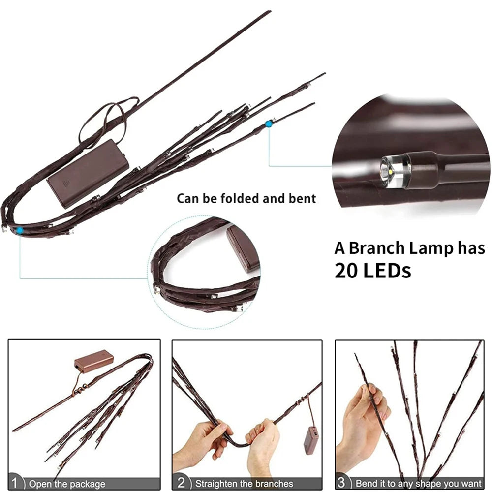20 Bulbs LED Willow Branch Lights Lamp