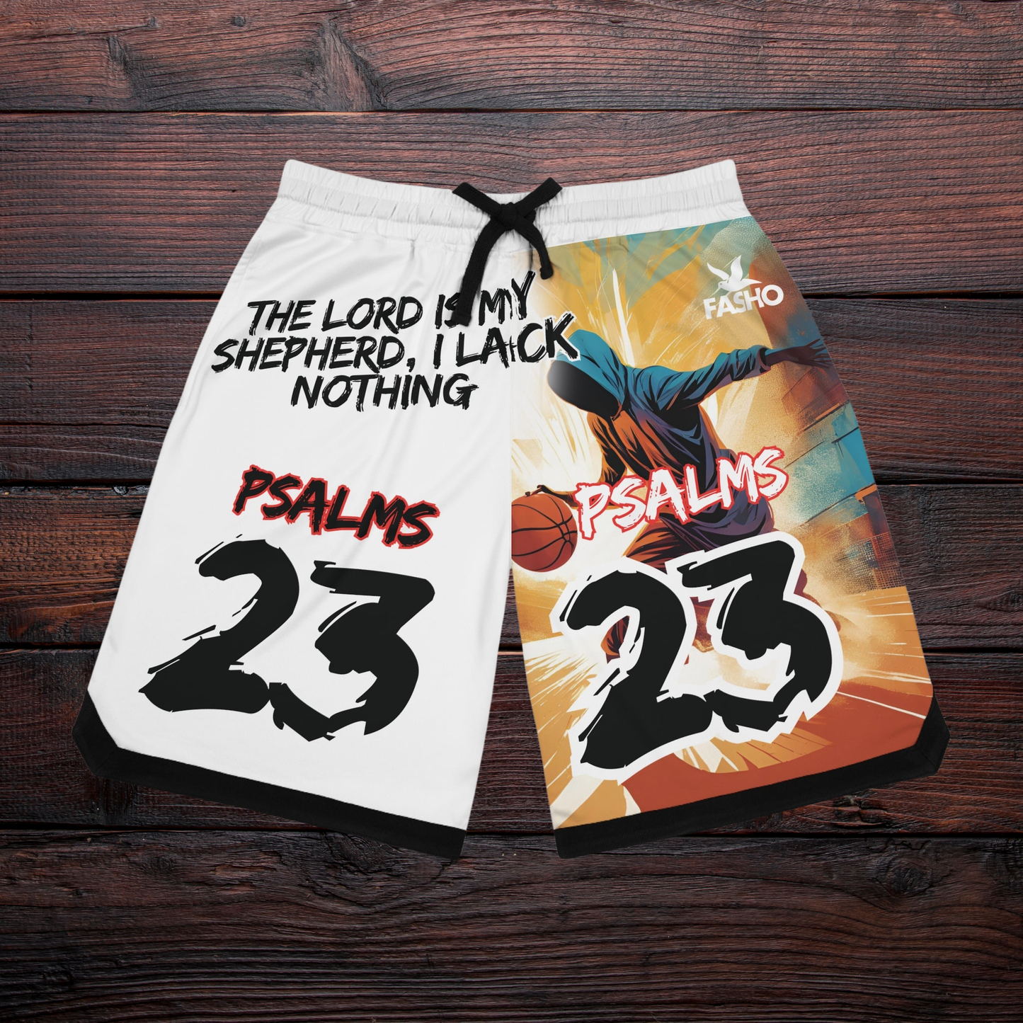 Psalms 23 - Basketball Shorts -White