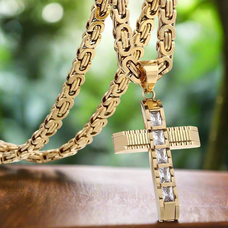 Stainless Steel Pendant Christian Curved Cross Necklace